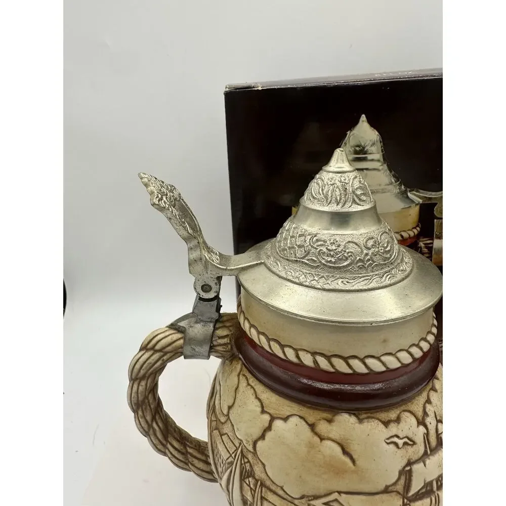 Vintage Avon 1977 Tall Ships Collectors Beer Stein w Lid Hand Made Brazil New